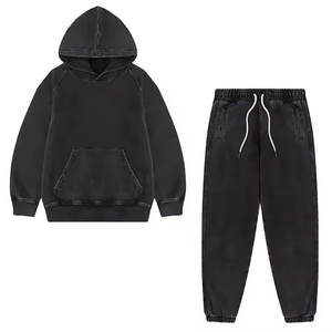 เสื้อมีฮู้ดผ้าฟลีซสำหรับผู้ชายกางเกงวอร์มผ้าฟลีซแบบซักด้วยกรดทำจากผ้าฝ้าย100% ปรับได้ - Product Image 1