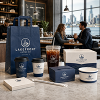 AT PACK Gobelets à café jetables personnalisés, fournitures d'emballage pour café, gobelets en papier, gobelets en PET, sacs à emporter, ensemble de contenants alimentaires