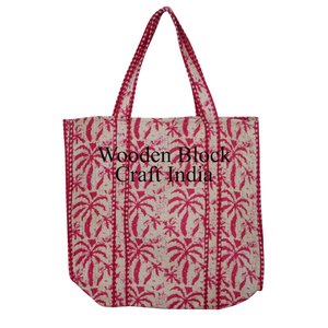 กระเป๋าผ้าฝ้ายพิมพ์ลายตามสั่ง  รักษ์โลก สไตล์โบฮีเมียน วินเทจ  งานแฮนด์เมดอินเดีย  กระเป๋าสะพายไหล่สำหรับผู้หญิง  พร้อมช่องใส่ของ - Product Image 1