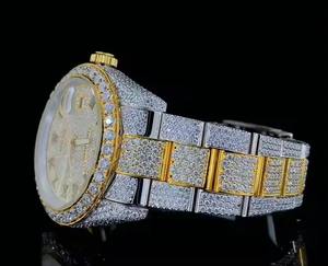 Montre mécanique de luxe haut de gamme pour homme, forme ronde, sertie de moissanite, en acier inoxydable, entièrement incrustée de diamants, avec verre quartz. - Product Image 3