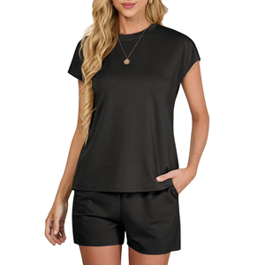 2025 ensemble de shorts athlétiques doux pour femmes haut à séchage rapide et short à cordon confort à la mode Options de logo personnalisé - Product Image 1