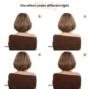 Quinn C-DWY Free Part Short Curly <b>Wig</b> Glueless Synthetic with Light <b>Brown</b> Lace Front Caramel Color Without Bangs - Product Image 5