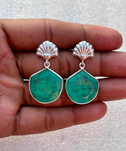 Pendiente de Esmeralda colombiana hecho a mano de plata de ley 925, hermoso pendiente de mujer, pendiente de Esmeralda - Product Image 6