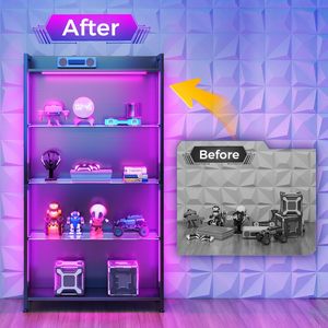 Estantería LED para Sala de Juegos, Ideal para Figuras de Acción y Coleccionables, Estantería Metálica Alta <span class=keywords><strong>con</strong></span> Estantes de Vidrio - Product Image 5