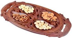 Plateau de service en bois moderne à 4 sections en forme de cœur pour la cuisine, pour les fruits secs et les collations, pour le service sur table - Product Image 5