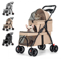 Poussette pour animaux de compagnie à double étage en métal avec paniers supérieurs et inférieurs amovibles, auvents en maille, cadre pliable pour chats et petits chiens