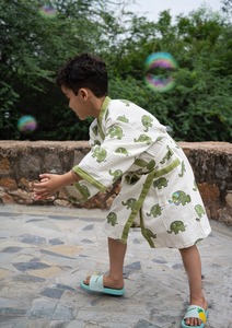 Premium Quality Hand Block Print Cotton Waffle Fabric <b>Kimono</b> Bathrobe Sleepwear for Kids - Product Image 5