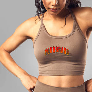 Sujetador deportivo acanalado para mujer, logotipo personalizado, Color sólido, correa ajustable, parte delantera, sin costuras, Yoga, Fitness, Top corto, proveedor de ropa deportiva, 2025 - Product Image 1