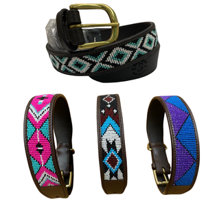 Cinturón de cuero con cuentas africanas Premium cosido a mano estilo occidental de vaca Niño Accesorios étnicos casuales para hombres - Product Image 2