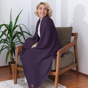 Dalisa Alina Knitted <b>Throw</b> Blanket; All-Season Travel & Decor Use Soft Lightweight Breathable GOTS Certified Made in Turkey - Product Image 6