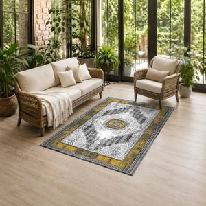 Tapis de salon LXDP-0933 gris argenté traditionnel oriental imprimé numériquement, lavable en machine, en chenille, antidérapant, vente en gros - Product Image 6