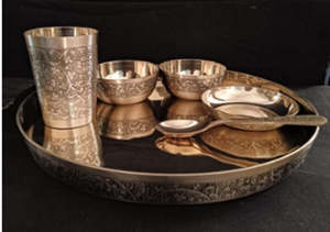 Fabricant indien, service de table en bronze 6 pièces, finition miroir, gravure solide, authentique service de table en bronze indien, ensemble Thali - Product Image 5