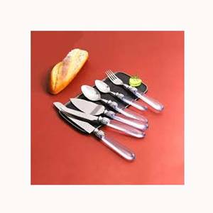 Fait à la main Meilleure Vente en Acier Inoxydable Métal Plaqué Argent Avec Transparent Martelé Poignée En Vrac Fourchette Cuillère Couverts Ensembles Designer - Product Image 1