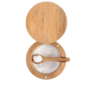 Salero de Madera Redondo con Cuchara Integrada y Salero de Madera Natural para Sal y Pimienta, Utensilios de Cocina Hechos en India - Product Image 4