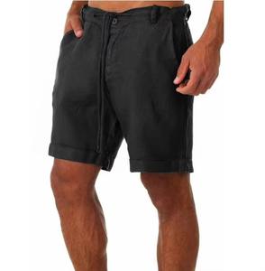 กางเกงขาสั้นผ้าคอตตอนและลินินสำหรับผู้ชายกางเกงขาสั้นแบบผูกเชือกเอวแบบลำลองกางเกงขาสั้นคาร์โก้สั้นชายหาดสีทึบ - Product Image 5