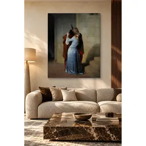 Fida Francesco Hayez Le baiser sur l'escalier Femme en robe de satin bleue Impression sur toile - Product Image 1
