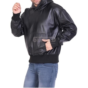 Blouson Bomber Homme Brodé en Cuir Synthétique Uni, Coupe Oversize, à Capuche, Style Décontracté Streetwear, Vêtement d'Extérieur Hiver - Product Image 4
