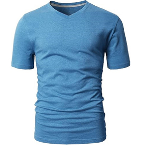 Camiseta personalizable de manga corta para hombre con cuello en V de color azul de algodón 100% con precio de fábrica de Bangladesh - Product Image 3