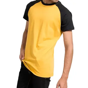 Erkekler kontrast Raglan kısa kollu Raglan T-Shirt 2023 özelleştirilmiş yüksek kalite Raglan erkek T-Shirt sarı boyalı siyah kollu