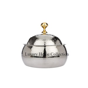 Ustensiles de cuisine en acier inoxydable de haute qualité Ruffoni Hot Pot Casserole polie brillante argentée avec poignées moulées et couvercle décoratif - Product Image 2