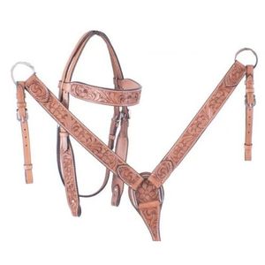 Ensemble de serre-tête et collier de poitrine en cuir marron clair avec outillage floral Ensemble de pointe durable tendance de haute qualité - Product Image 1