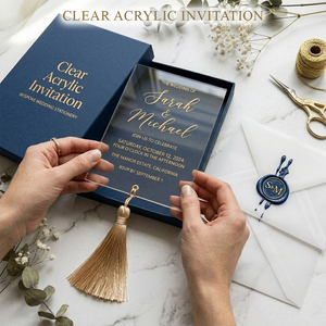 光沢のあるカスタムデザインのピンクの紙箱入り結婚招待状、豪華で上品なシルクプレミアムアクリル製結婚招待状用紙箱 - Product Image 2