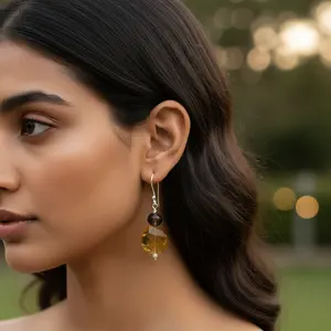 Boucles d'oreilles pendantes tendance en argent 925 avec citrine et quartz fumé pour les mariages, les fêtes et les cadeaux pour femmes - Product Image 2