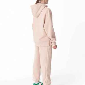 ชุดวอร์มผ้าฝ้ายสำหรับผู้หญิงชุดเสื้อผ้า2ชิ้นเสื้อมีฮู้ดและกางเกงทรงหลวมสีพื้น - Product Image 2