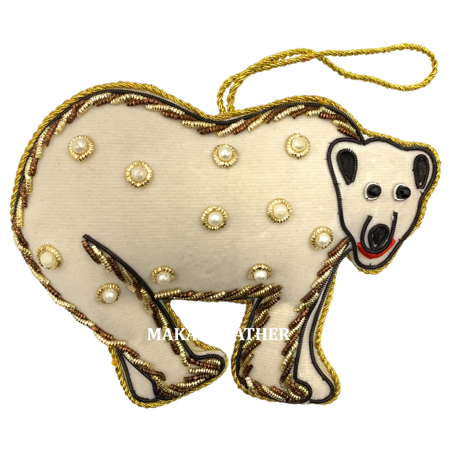 Zari Polar Bear Christmas Ornament Zardozi Embroidery Gift Christmas Home Decoration Animal Ornament