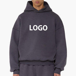 Sweat à capuche décontracté surdimensionné pour hommes épais à épaules tombantes avec logo imprimé uni personnalisé Sweat à capuche en coton - Product Image 3