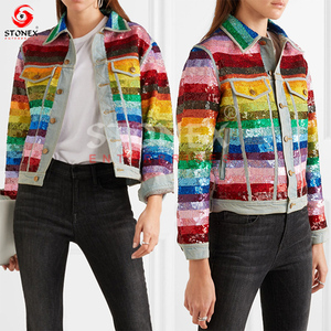 Automne mode veste courte décontractée pour femmes coloré recadrée coton Sequin Denim longueur personnalisée caractéristique respirante - Product Image 6
