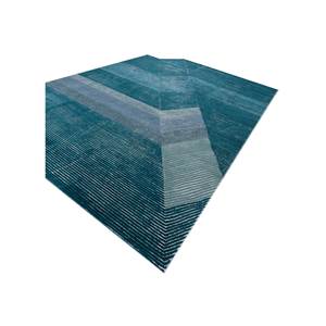Alfombra Rectangular Azul de Lana y Viscosa Hecha a Mano con Diseño Geométrico, 9x12, para Sala de Estar, Entrada, Pasillo -TNQ-1369 - Product Image 2