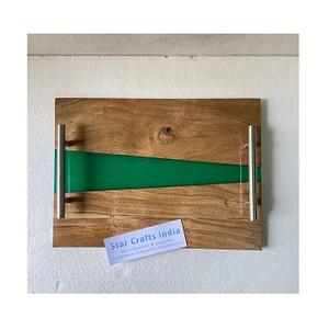 Nouveauté Plateau en bois fait main en résine avec poignée en métal Fabricant de plateau alimentaire en gros Plateaux en bois de luxe pour hôtel et maison - Product Image 5