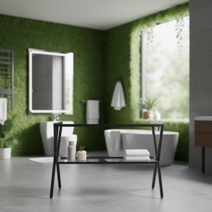 Mobile da Bagno - Koricini 80cm Nero Opaco in Metallo con Ripiano in Vetro - Product Image 3