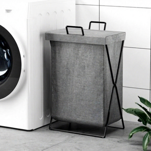 Laundry Basket Foldable Gray Fabric <b>Hamper</b> Bathroom Storage Clothes Sorter Vietnam - Product Image 1