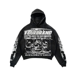 Ensemble survêtement de survêtement solide d'hiver personnalisé pour hommes pantalon de survêtement évasé à broderie en détresse pantalon à capuche grande taille survêtement empilé 100% - Product Image 2