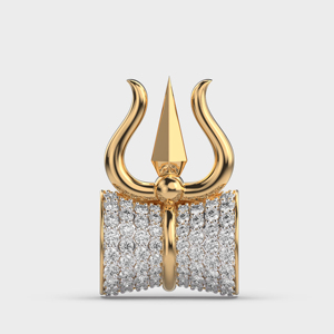 Collar con Colgante Trishul Damru Chapado en Oro Personalizado, con Incrustaciones de Diamantes CZ, Colgante de Tridente del Dios Shiva, Joyería Religiosa Hindú - Product Image 2