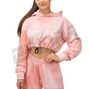 Nouvel ensemble de survêtement tendance hiver 2025 pour femme, crop top à capuche uni, extensible dans les quatre sens, léger, rose, tenue décontractée deux pièces - Product Image 1