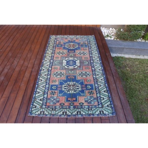 Alfombra Turca de 3.2x6 pies (96x184 cm), Alfombra Vintage Azul Ombré - Product Image 1