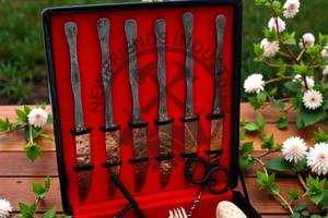 Ensemble de couverts en cuivre médiéval forgé à la main, personnalisé, antique, 30 pièces, ensemble de couverts en acier cuivré, ensemble d'ustensiles de cuisine médiéval viking - Product Image 4