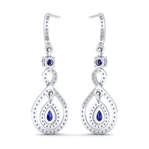 REYES Pendientes de piedras preciosas de zafiro azul de 0,62 quilates con corte de pera para mujer Pendientes colgantes de diamantes de oro blanco de 14K 18K de lujo para mujer - Product Image 4
