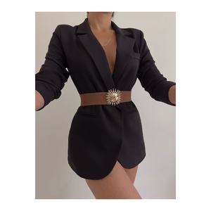 Ceinture élastique pour femme avec boucle dorée, ceinture pour veste, ceinture pour chemise, ceinture pour robe - Tan - Product Image 5