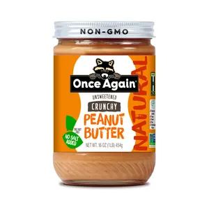 Premium Quality Crunchy Unsalted Old-Fashioned Peanut Butter Packed into 16oz Jar Case of 6 Salt Free Unsweetened