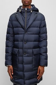 Chaqueta acolchada larga de poliéster 100% OEM/ODM para hombre, logotipo bordado personalizado, cremallera completa, chaqueta de invierno con capucha y acolchado grueso para hombre - Product Image 5