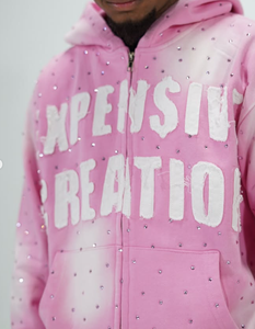 Streetwear personnalisé Applique Broderie Vintage Acide Lavage Éponge Française Zip Up Hoodie Distressed Strass Zip up Hoodies 2025 - Product Image 6