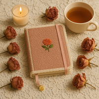 Carnet en peluche brodé de roses LABON, papeterie mignonne, journal moelleux A5 avec bordure en dentelle, bande élastique et breloque rose dorée