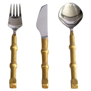 Cubiertos de acero inoxidable Ideal para cocina, mesa de café, hogar, cubiertos con acabado Chapado en Color plateado, juego de mango de diseñador de madera de 3 - Product Image 1