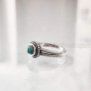 Bague pour femme en turquoise tibétaine naturelle, pierre de naissance de décembre, cadeau de Noël, bijoux faits à la main, bague en argent sterling 925 - Product Image 5