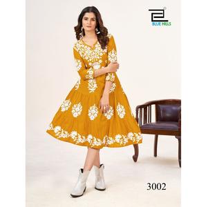 Hermosa Kurta de Tela Rayon Lakhnavi, Ligera, Hasta la Rodilla, Estilo Occidental para Vestir Casual Regular en India y Pakistán - Product Image 1