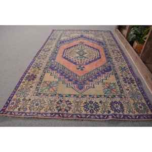 Tapis Vintage Turc Bohème Eco Friendly Medium Pile Violet Orange Patchwork Design Laine Latex 3.6X6.1 ft Forme Rectangulaire - Product Image 2